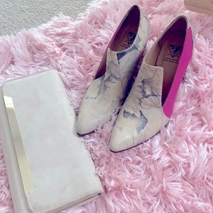 JOHN FLUEVOG | LIMITEDEDITION2015 HEELS| Kendra floral beige/grey/pink SIZE 7.5